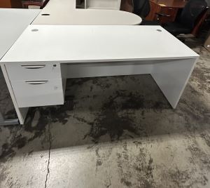 66 x 30 White Straight Desk w/ PED